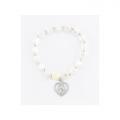  WHITE HEART BEAD BRACELET WITH PIERCED MIRACULOUS MEDAL 
